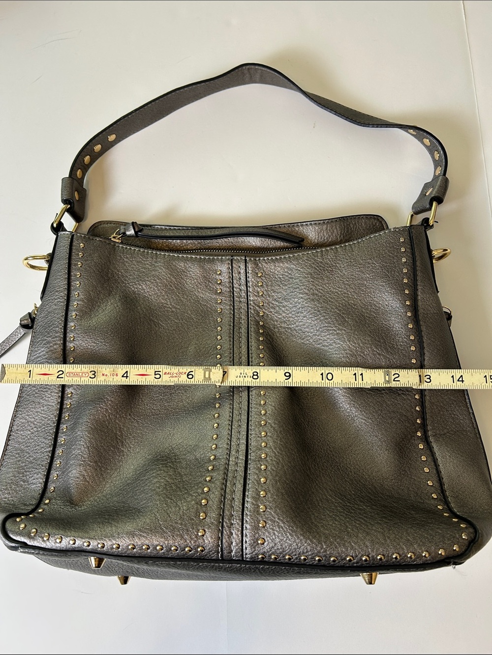 Montana West Studded Metallic Pewter Silver Hobo Shoulder Bag - Picture 9 of 15